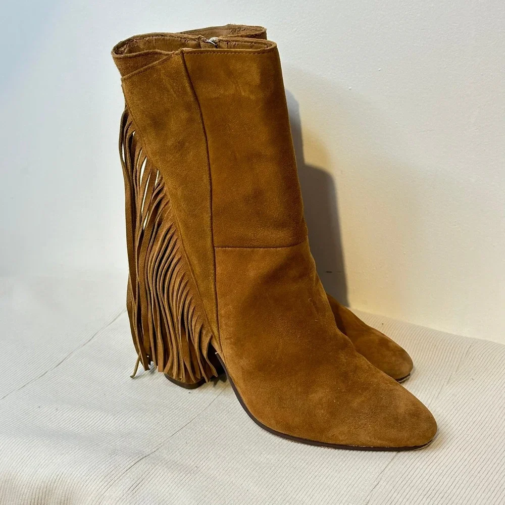 Dolce Vita Fringe Ankle Boots Women 9 Brown Suede Western
